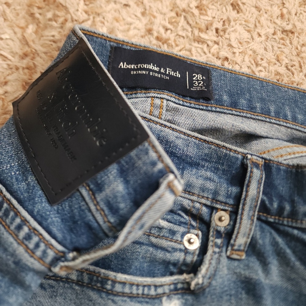 Abercrombie & Fitch Skinny Stretch Jeans Mens 28x32 Blue Distressed Ripped Denim